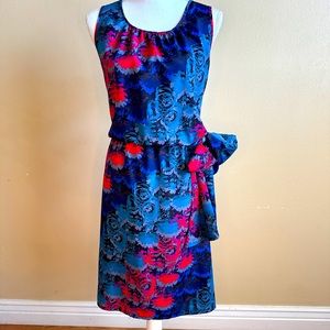 Jeweltone Floral Print Silk Dress